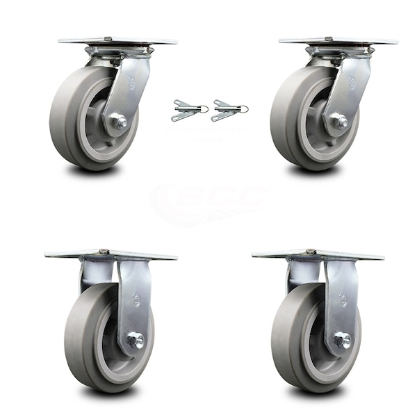 6 Inch Thermoplastic Caster Set with Roller Bearing 2 Swivel Lock and 2 Rigid